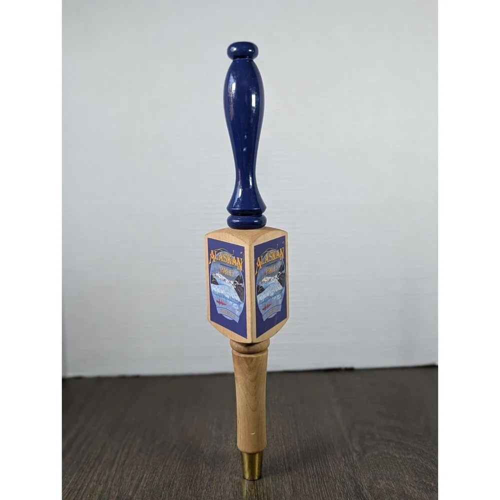 Alaskan Pale Ale Wooden Beer Tap Handle Three Sided Logo Brass Golden Ale